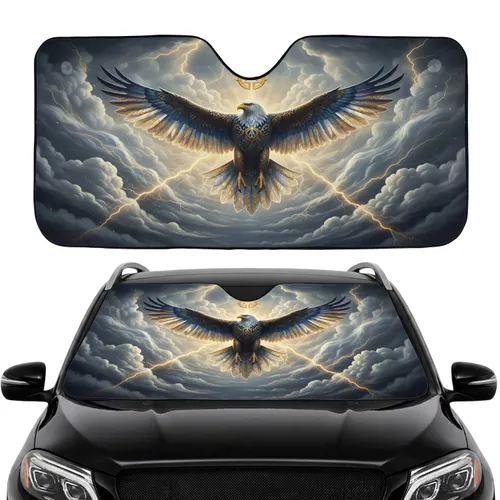 Majestic Golden Eagle In Flight Stormy Sky Lightning Bolts - Wildlife Lover Gift Car Sunshade