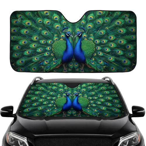 Regal Majestic Peacocks Symmetrical Fanned Sapphire Eye Plumage - Wildlife Lover Gift Car Sunshade