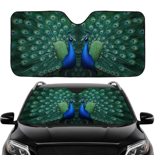 Indian Peacocks Mirrored Iridescent Feathers - Peacock Lover Wildlife Gift Car Sunshade