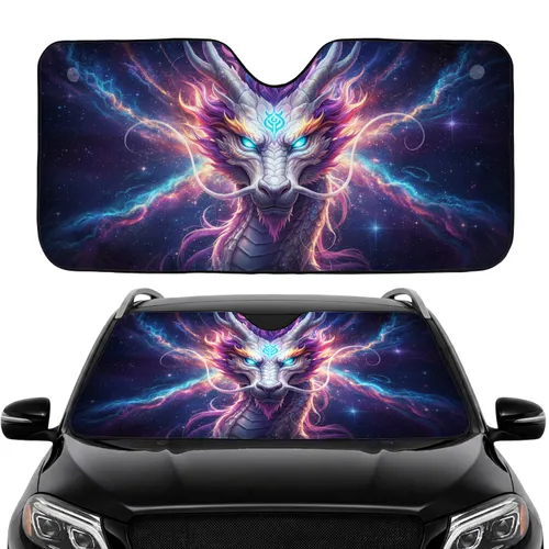 Majestic Eastern Dragon Head Glowing Symbol Cosmic Nebula - Fantasy Lover Gift Car Sunshade