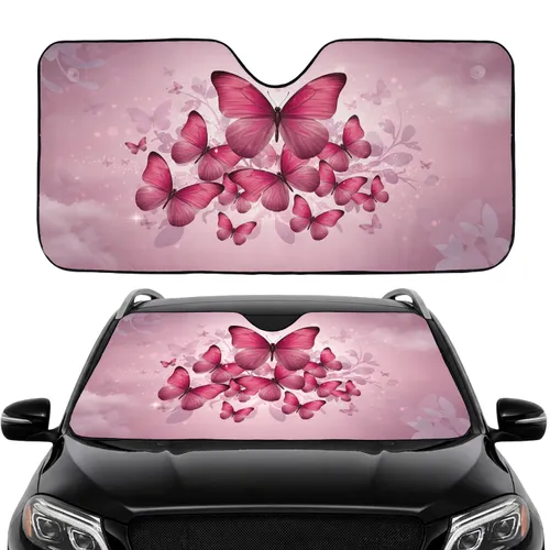 Feminine Ethereal Butterflies Rose Fuchsia Mauve Lavender Sky - Wildlife Lover Gift Car Sunshade