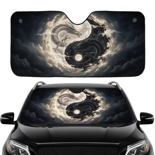 Coiling Dragons White Black Yin Yang - Cosmic Energy Car Decor Gift Car Sunshade
