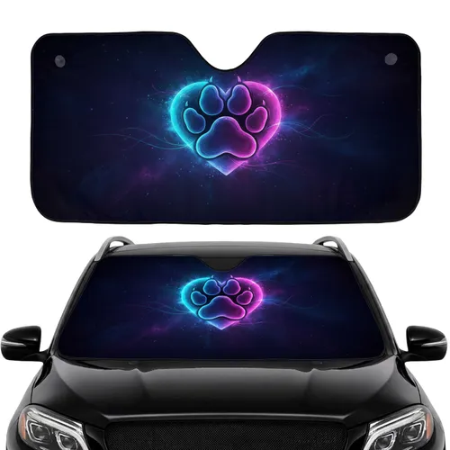 Glowing Heart Paw Print Cosmic Scene - Wildlife Lover Car Accessory for Pet Parents Car Sunshade