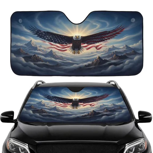 Bald Eagle American Flag Mountain Sky Patriotic Independence Day Gift Car Sunshade