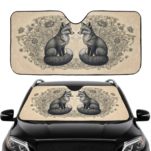 Two Foxes Botanical Flowers Leaves Vines - Car Decor Gift for Wildlife Lovers Car Sunshade