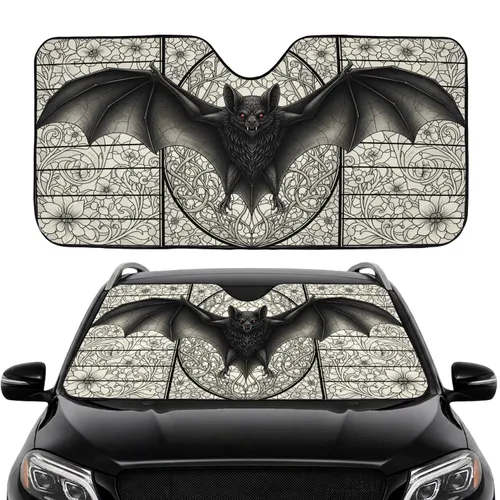 Majestic Bat Red Eyes Gothic Stained Glass Thorny Vines - Dark Fantasy Car Decor Gift Car Sunshade