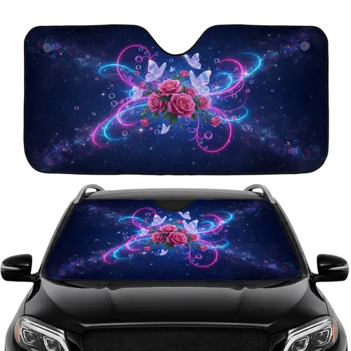 Luminous Iridescent Butterflies Pink Roses Starry Sky Fantasy - Fantasy Lover Gift Car Sunshade