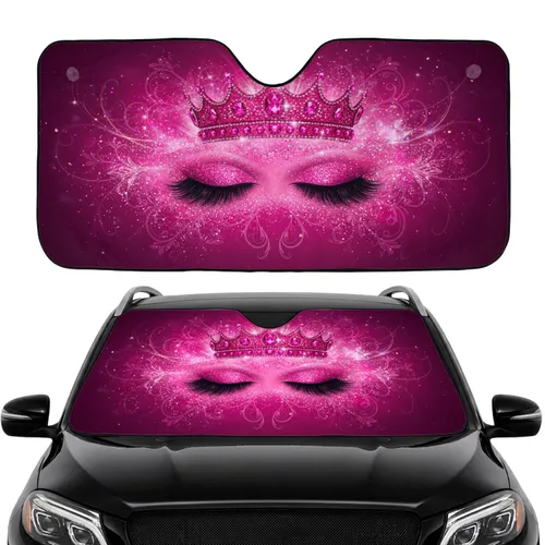 Hot Pink Crown Eyelashes Eyeshadow - Luxury Lifestyle Gift for Glamour Lover Car Sunshade