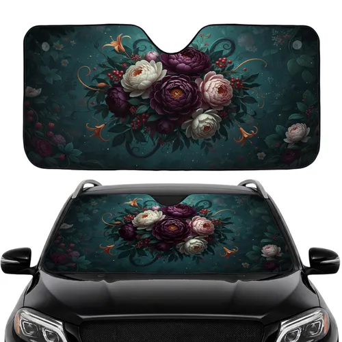Deep Purple Cream Pink Peonies Berries Foliage Nocturnal Garden - Car Decor Gift Car Sunshade