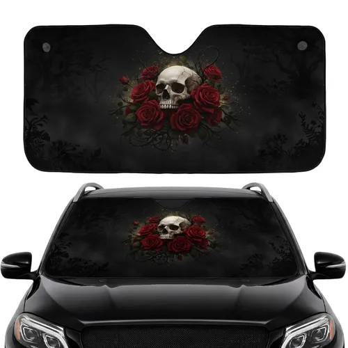 Gothic Bone Skull Roses Thorns Embers Skeletal Botanical - Macabre Decor Gift Car Sunshade