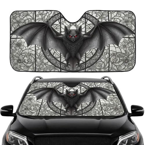 Dark Grey Bat Red Eyes Stained Glass - Gothic Filigree Wildlife Lover Gift Car Sunshade