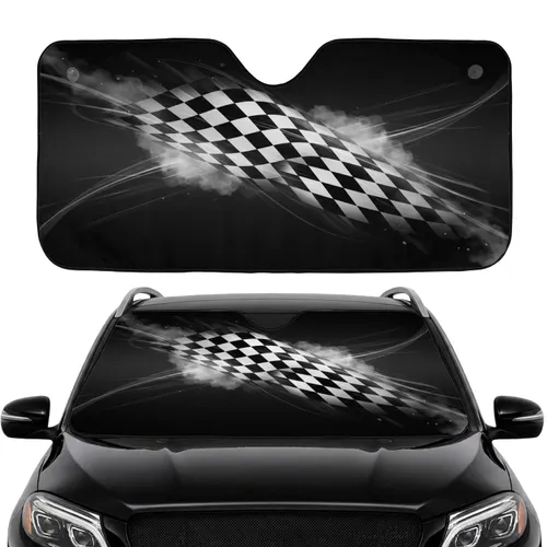 White Black Checkered Flag Speed Streaks - Auto Enthusiast Road Driving Lifestyle Gift Car Sunshade