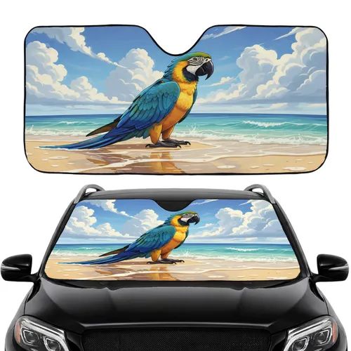 Vibrant Macaw Parrot Tropical Beach Scene - Wildlife Lover Gift for Bird Watchers Car Sunshade