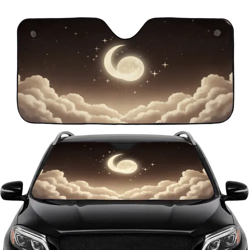 Crescent Moon Full Moon Stars Clouds - Celestial Car Decor Gift Car Sunshade