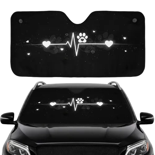 White Paw Print ECG Heartbeat Line Hearts - Pet Lover Appreciation Gift Car Sunshade