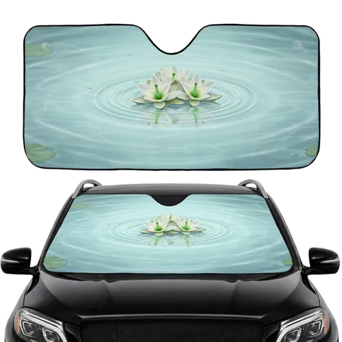 Pristine White Lilies Aquamarine Water Reflection - Serene Relaxation Car Decor Gift Car Sunshade