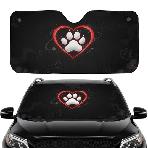 Red Heart Paw Print with Energy Swirls - Pet Lover Everyday Gift for Pet Parents Car Sunshade