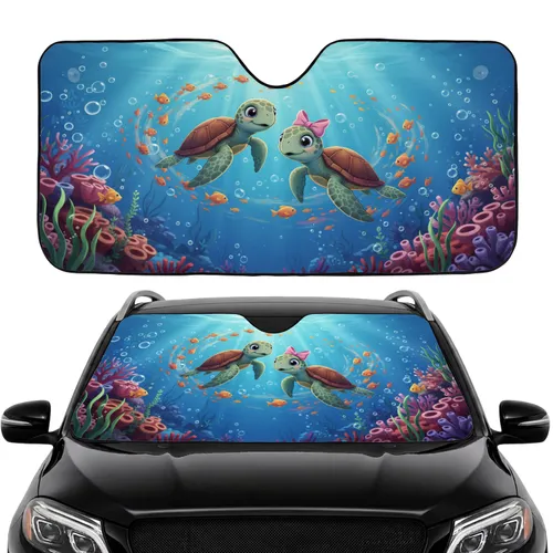 Sea Turtles Pink Bow Ocean Coral Reef Fish Marine Life Lover Gift Car Sunshade