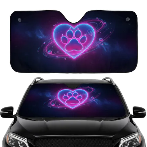 Ethereal Luminous Heart Paw Print Cosmic Nebulae Starlight - Everyday Driving Gift Car Sunshade