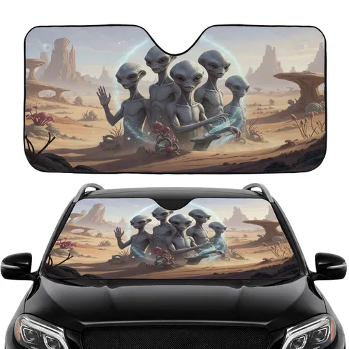 Grey Extraterrestrial Crew Alien World - Cosmic Exploration Journey Auto Essentials Car Sunshade