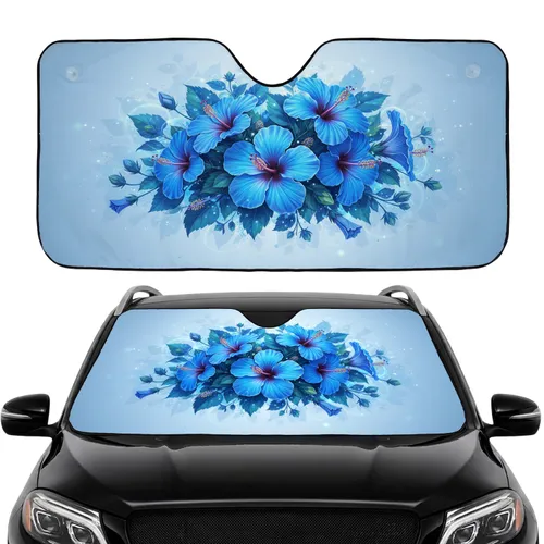 Blue Hibiscus Blooms Botanical Glow - Tropical Lifestyle Driving Gift Car Sunshade