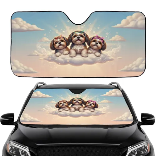 Shih Tzu Dogs Fluffy Cloud Scene - Pet Lover Auto Accessory for Dog Parents Car Sunshade