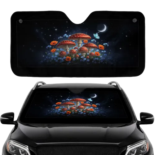 Amanita Mushroom Wildflower Butterfly Night Sky - Woodland Car Decor Gift Car Sunshade