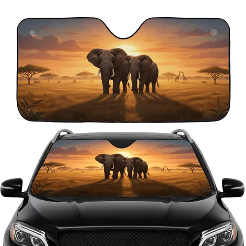 Majestic African Elephants Golden Savanna Sunset - Wildlife Lover Gift Car Sunshade