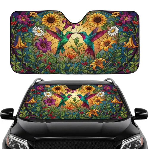 Luminous Hummingbird Stained Glass Floral Garden - Everyday Nature Lover Gift Car Sunshade