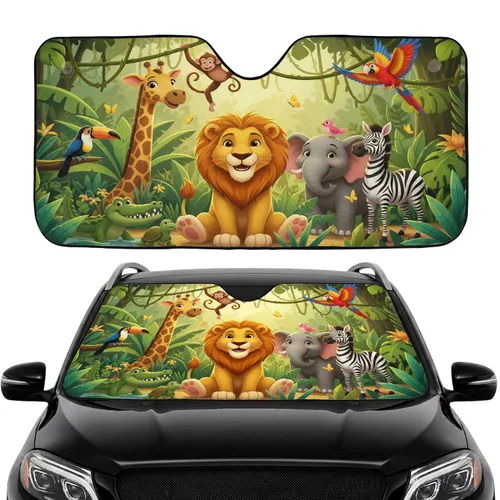 Lion Elephant Giraffe Zebra Crocodile Tropical Jungle Animals - Wildlife Lover Gift Car Sunshade