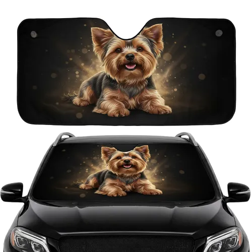 Yorkshire Terrier Dog Engaging Smile Ethereal Golden Rays - Dog Owner Gift Car Sunshade