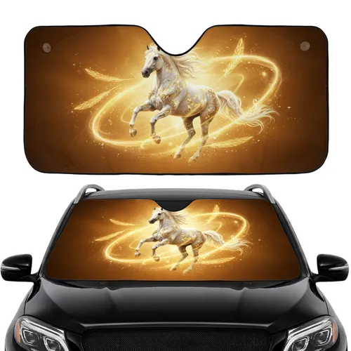 Majestic White Horse Golden Patterns Radiant Light - Car Decor Gift for Fantasy Lover Car Sunshade