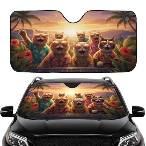 Seven Cats Sunglasses Hawaiian Shirt Tropical Sunset - Adventurous Fun Vehicle Gift Car Sunshade