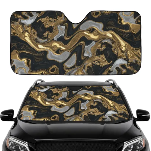 Molten Gold Charcoal Silver Pearl Marbled - Sophisticated Luxury Car Decor Gift Car Sunshade