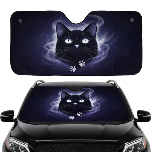 Black Cat Glowing Eyes White Paws Celestial Nightscape - Cat Lover Gift Car Sunshade