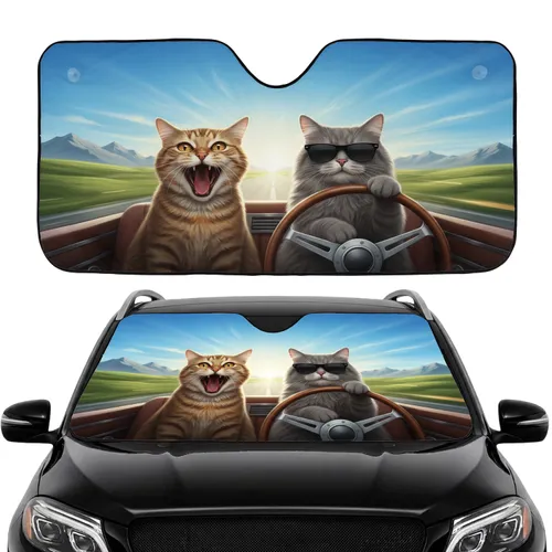 Tabby Cat Yawn Grey Cat Sunglasses Driving Road Trip Essential for Cat Lovers Car Sunshade