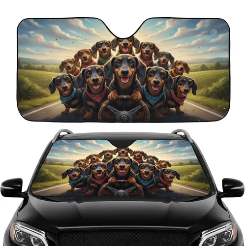 Dachshunds Pack Road Trip Open Road - Dog Lover Driving Adventure Gift Car Sunshade