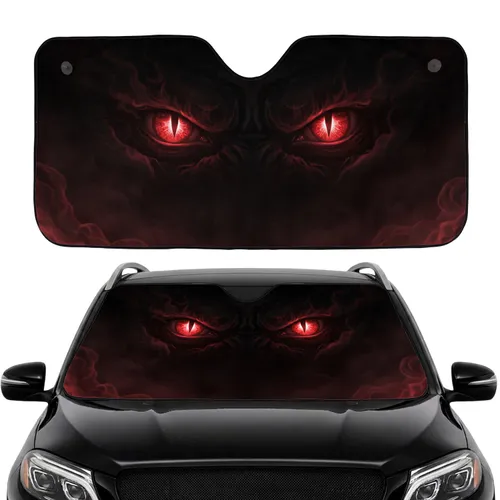 Glowing Red Monster Eyes Dark Fog Abyssal Black - Horror Fan Gift Car Sunshade