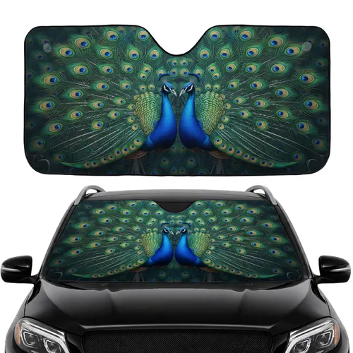 Mirrored Peacocks Iridescent Feather Tail - Luxury Nature Lover Gift Car Sunshade