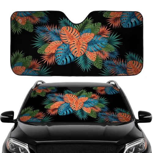Tropical Foliage Monstera Palm Botanical Tapestry Dark Background - Car Decor Gift Car Sunshade