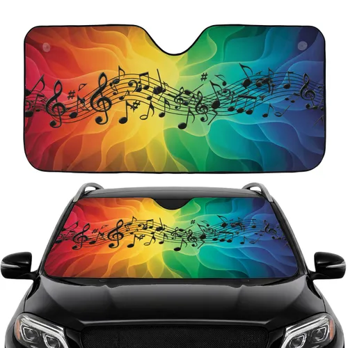 Dynamic Flowing Music Notes Staff Lines Colorful Gradient Waves - Music Lover Gift Car Sunshade