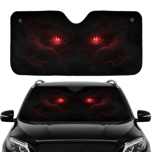 Ominous Predatory Glowing Crimson Eyes Colossal Shadowed Form - Dark Fantasy Gift Car Sunshade