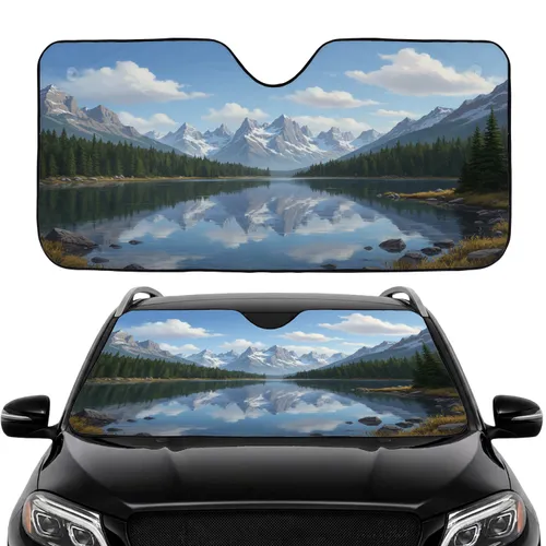 Snow-Capped Alpine Lake Panorama - Nature Lover Gift Car Sunshade