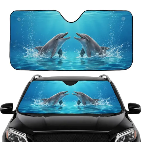 Bottlenose Dolphins Open Mouth Playful Interaction Water Splashes - Ocean Lover Gift Car Sunshade