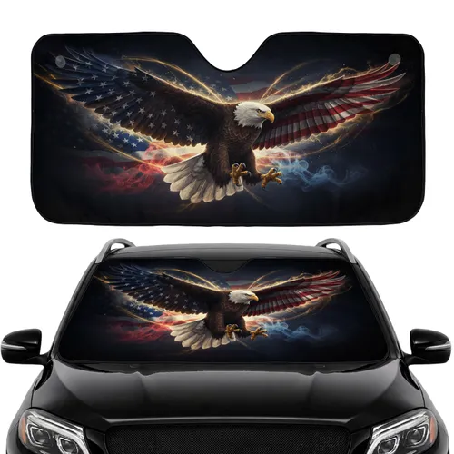 Bald Eagle American Flag Swooping - Independence Day Patriotic Gift for Veterans Car Sunshade