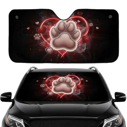 White Paw Print Glowing Red Heart - Pet Lover Everyday Gift Car Sunshade