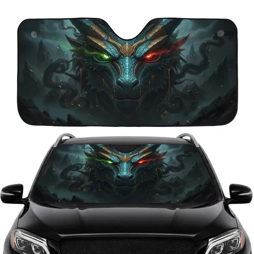 Fearsome Fiery-Eyed Armored Dragon Head - Dark Fantasy Car Decor for Mythology Fans Car Sunshade