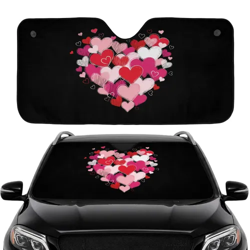 Solid Fill Outline Floating Hearts - Luxury Car Decor Gift for Loved Ones Car Sunshade