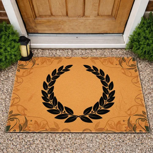 Black Laurel Wreath Organic Botanical Earthy Ochre Orange Field - Everyday Home Decor Gift Doormat