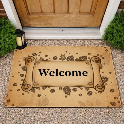 Unrolled Scroll Welcome Text Leaf - Everyday Home Decor Gift for All Seasons Doormat